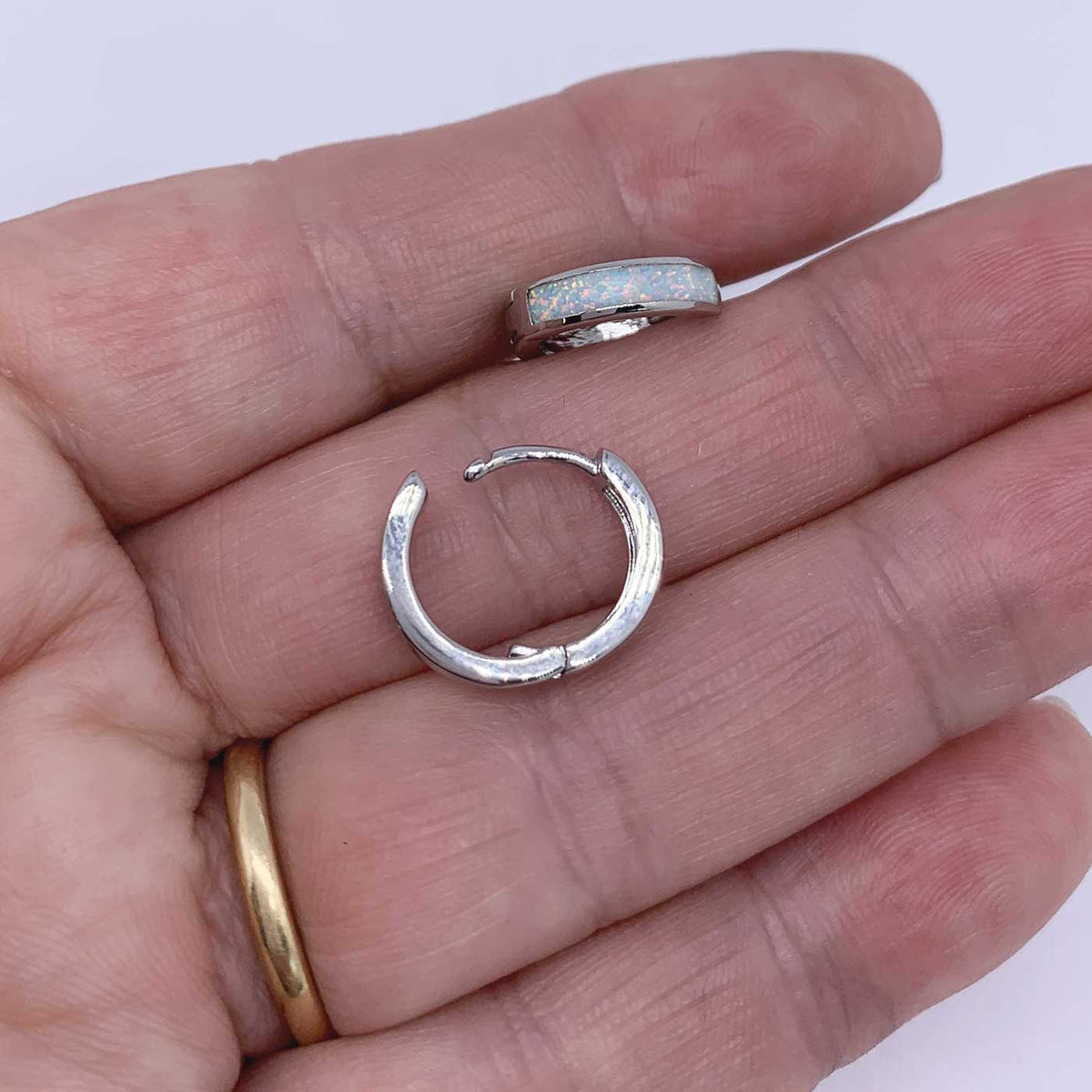 silver opal huggie earring frenelle