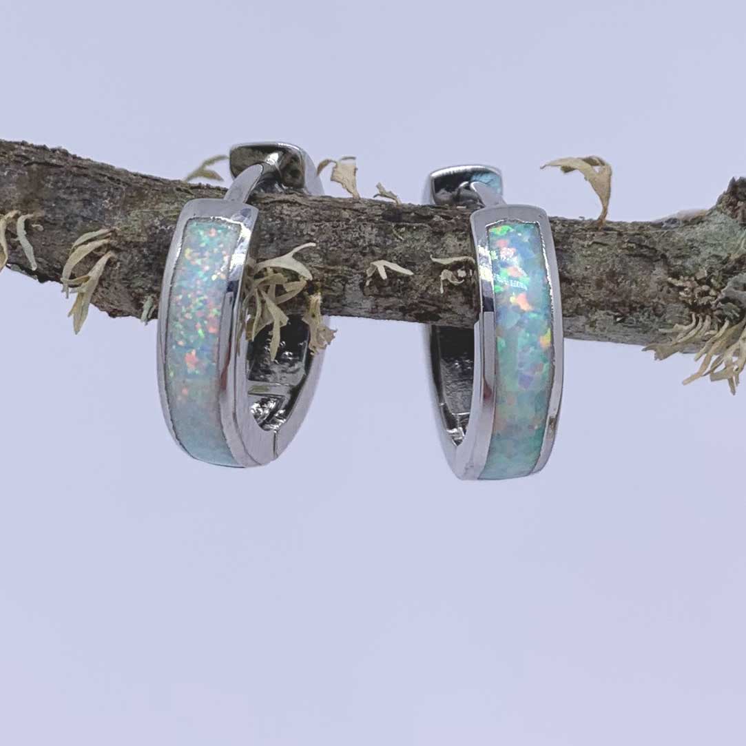 silver opal huggie earring tree