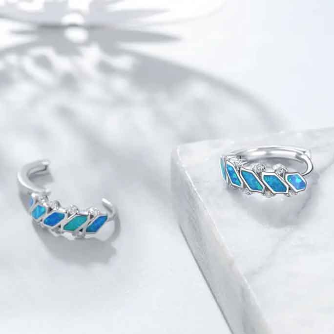 silver blue opal huggie earrings buy online nz