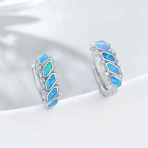 silver blue opal huggie earrings jewellery