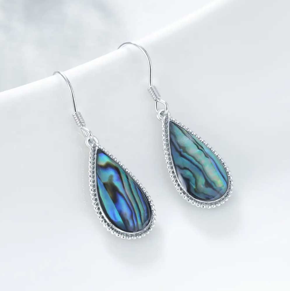 Silver Teardrop Paua Earrings 