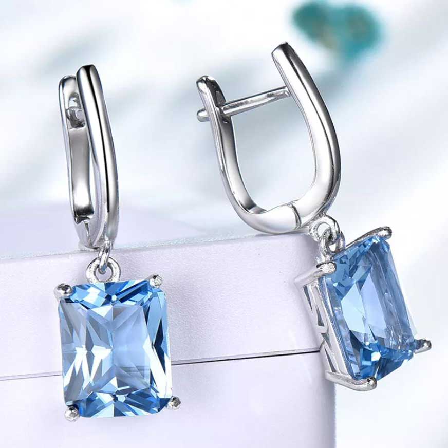 925 Sterling Silver Huggie Dangle Earrings "Arnou" (Blue)