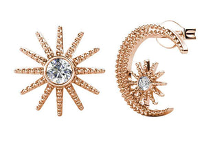 Rose-gold Crystal Stud Star and Moon Earrings "Astral"