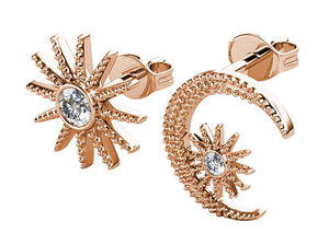Rose-gold Crystal Stud Star and Moon Earrings "Astral"