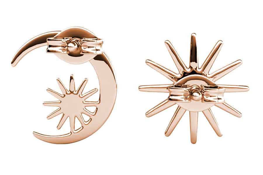 Rose-gold Crystal Stud Star and Moon Earrings "Astral"