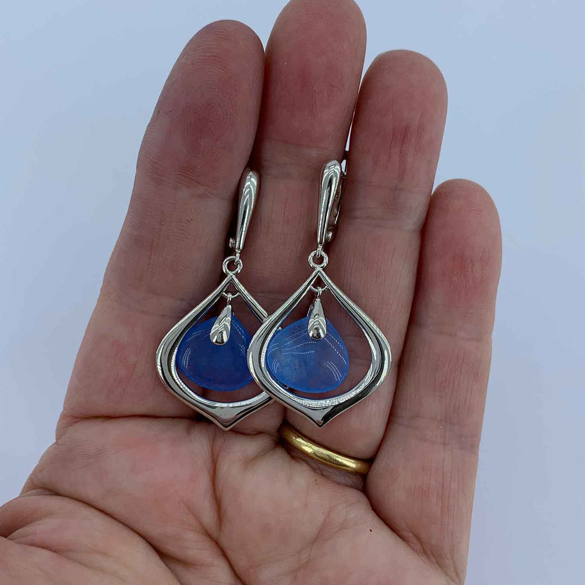 925 Sterling Silver Drop Earrings with Blue Zirconium Stone "Atasi"