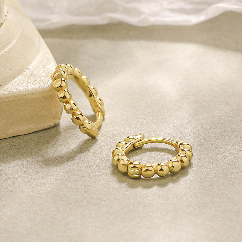 18K Gold Huggie Ball Earrings "Athena" (10mm)