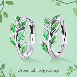 green leaf earrings enamel hoop