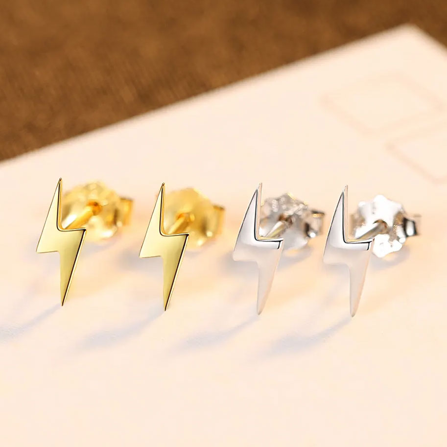 gold lightening bolt earrings silver