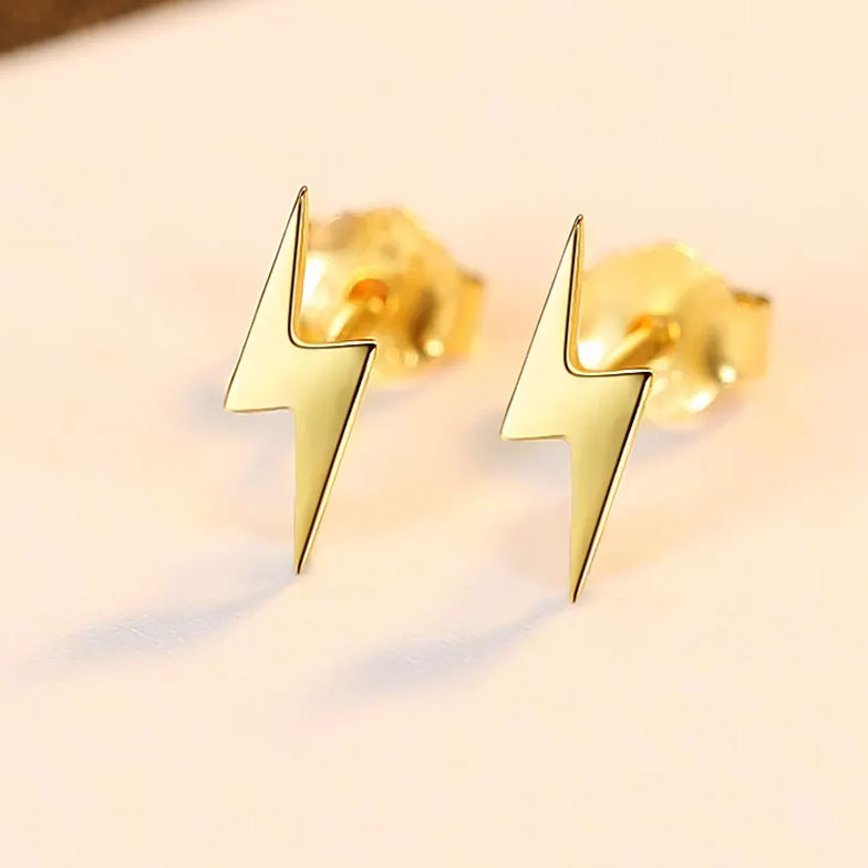 gold lightening bolt earrings studs