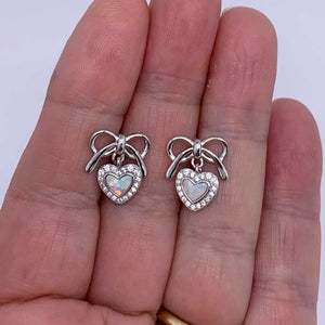 silver bow heart opal earrings buy online nz