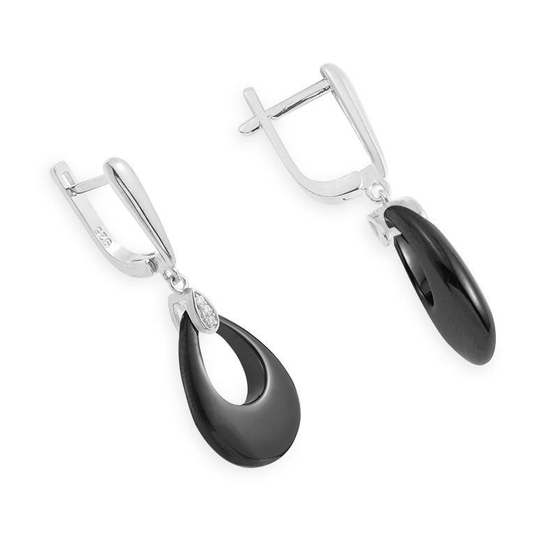 925 Sterling Silver Drop Earrings with Black Zirconium Ceramic Stone "Caledonia"