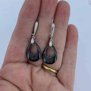 925 Sterling Silver Drop Earrings with Black Zirconium Ceramic Stone "Caledonia"