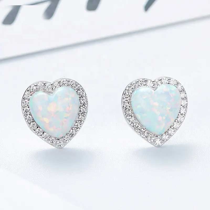 925 Sterling Silver Heart shaped Opal Earrings Camilla White