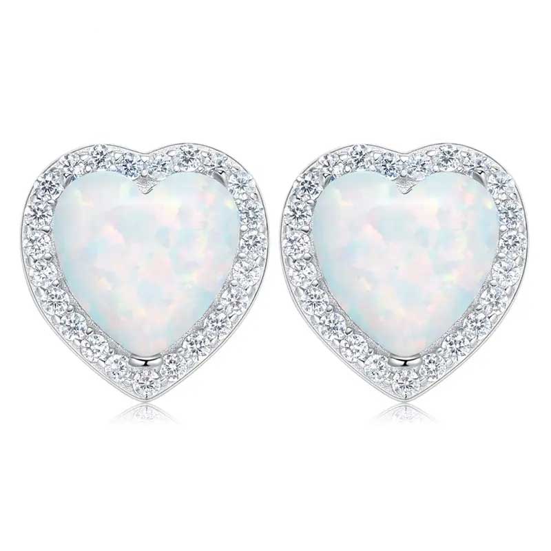 925 Sterling Silver Heart shaped Opal Earrings "Camilla" (White)