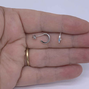 925 Sterling Silver Hoop Earrings with CZ Diamonds "Carlene" (Blue)