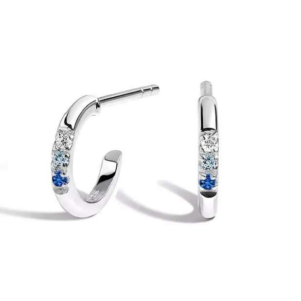 925 Sterling Silver Hoop Earrings with CZ Diamonds "Carlene" (Blue)
