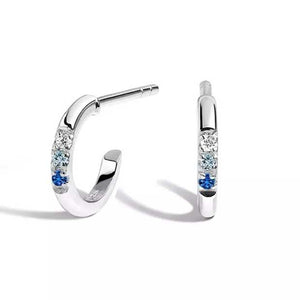 925 Sterling Silver Hoop Earrings with CZ Diamonds "Carlene" (Blue)
