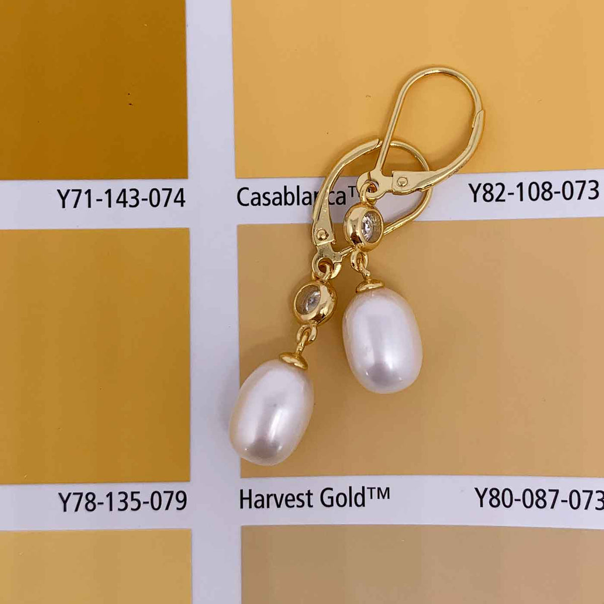18K Gold Drop Crystal and Pearl Earrings "Cheryl"