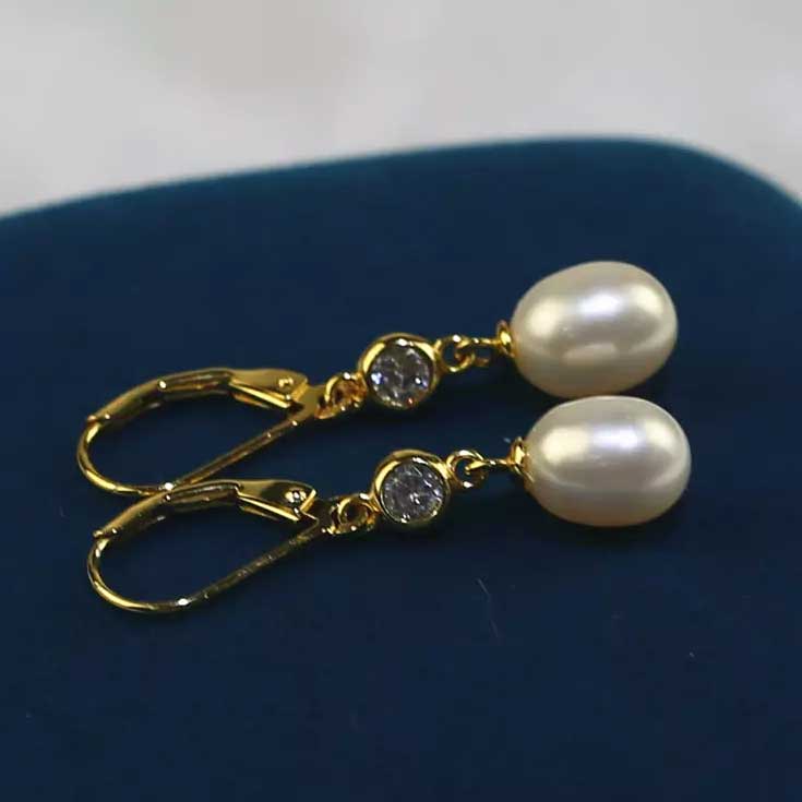 18K Gold Drop Crystal and Pearl Earrings "Cheryl"