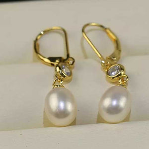 18K Gold Drop Crystal and Pearl Earrings "Cheryl"
