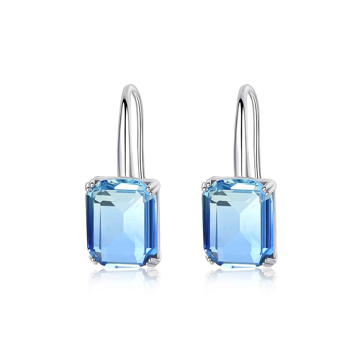 18K White Gold Square Crystal Earrings "Cidra" (Blue)