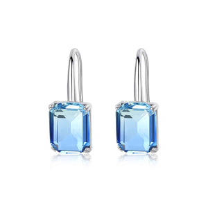 18K White Gold Square Crystal Earrings "Cidra" (Blue)