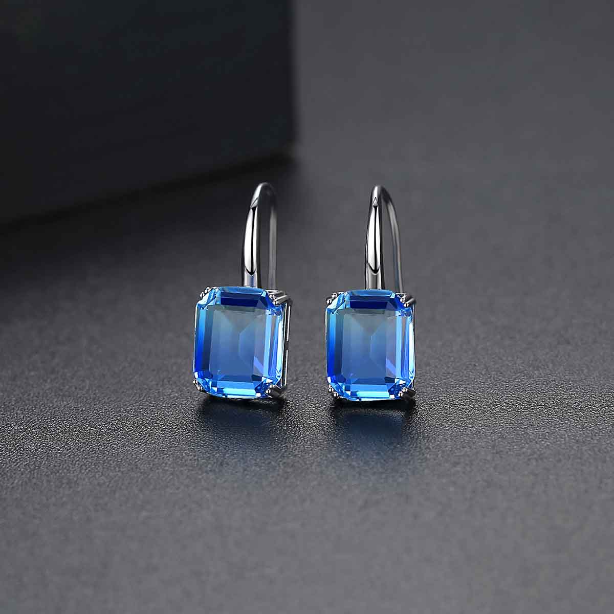 18K White Gold Square Crystal Earrings "Cidra" (Blue)