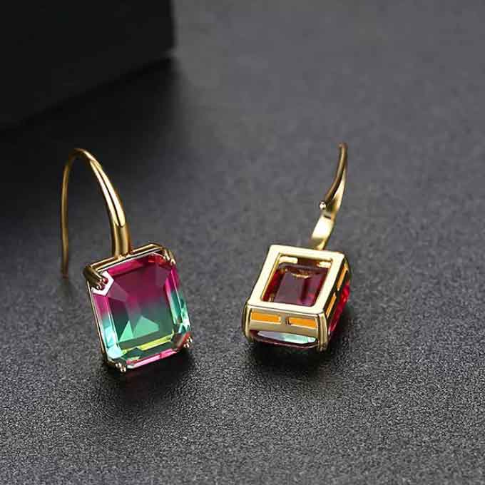 18K White Gold Square Crystal Earrings "Cidra" (Blue)