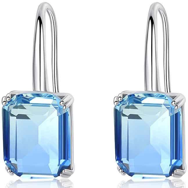 18K White Gold Square Crystal Earrings "Cidra" (Blue)
