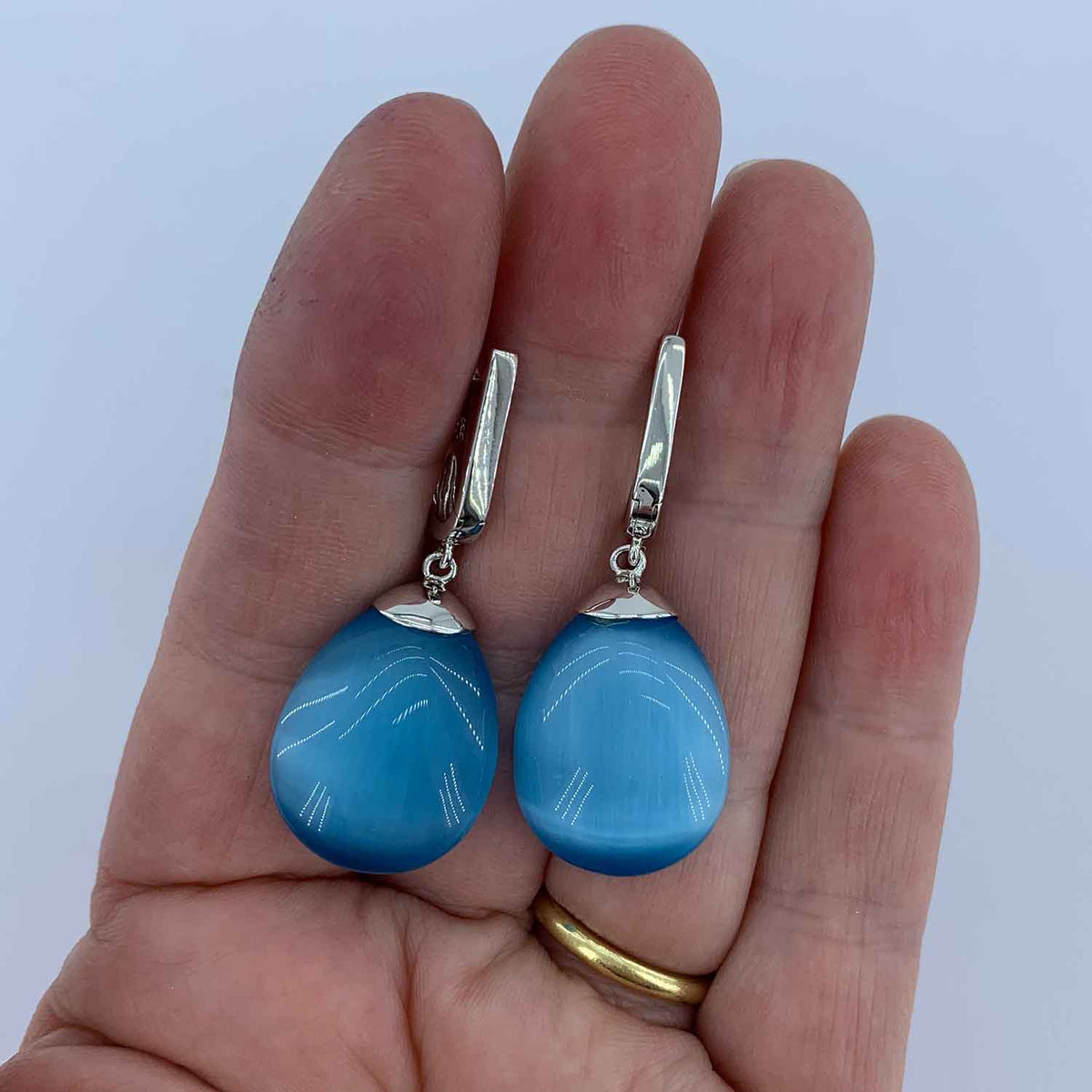 925 Sterling Silver Drop Earrings with Blue Zirconium Stone "Claire"