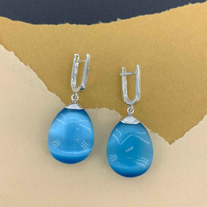 925 Sterling Silver Drop Earrings with Blue Zirconium Stone "Claire"