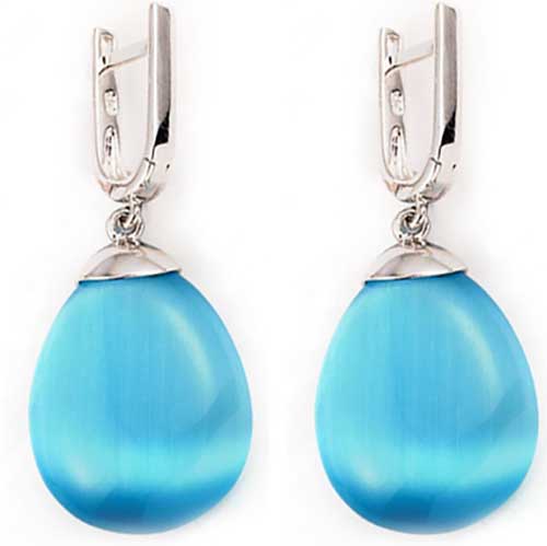 925 Sterling Silver Drop Earrings with Blue Zirconium Stone "Claire"