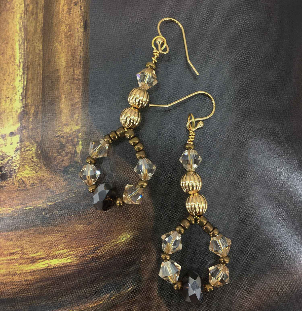 Gold Drop Premium Crystal Earrings "Claudette"