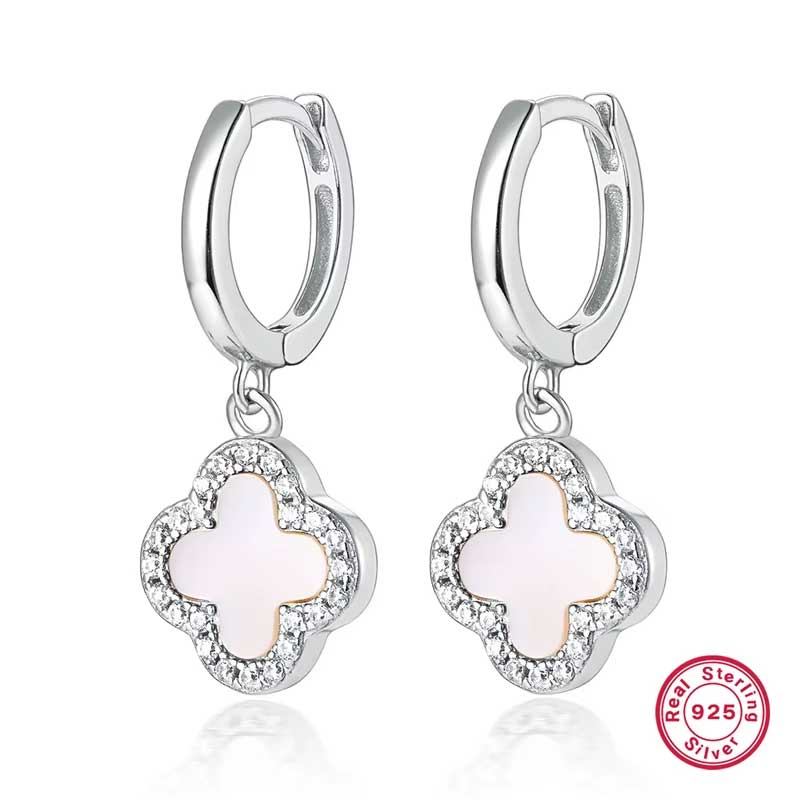 silver white huggie earrings