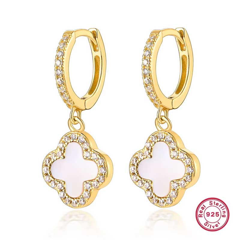 gold white huggie earrings