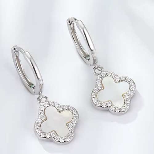silver white huggie earrings