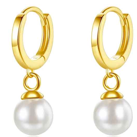 14K Gold Huggie Pearl Earrings "Dalton" (white)