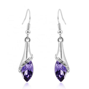 Silver drop earrings with CZ Diamonds and Austrian crystals "Daphane" (Amethyst)