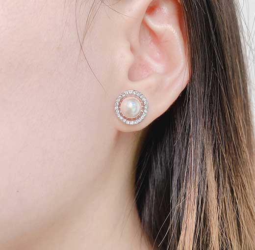 18K White Gold Pearl Crystal Earrings "Delia"
