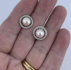 18K White Gold Pearl Crystal Earrings "Delia"