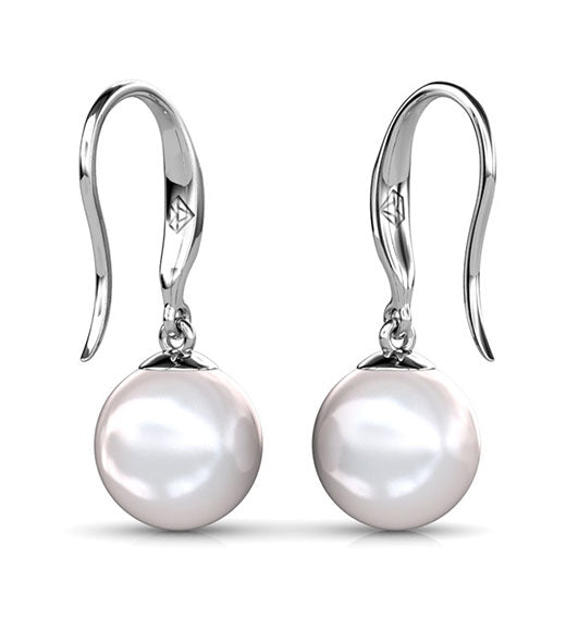 18K White Gold Pearl Dangle Earrings "Delwyn"