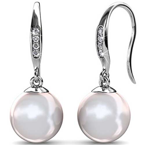 18K White Gold Pearl Dangle Earrings "Delwyn"