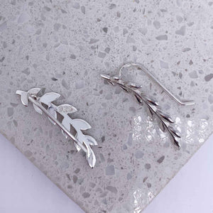 silver leaf crawler earrings modern