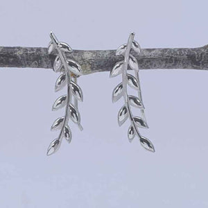 silver leaf crawler earrings