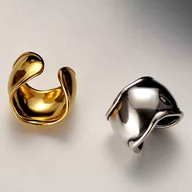 Gold Wide Ridged Earring Cuff "Eden"