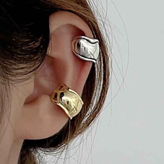 Gold Wide Ridged Earring Cuff "Eden"