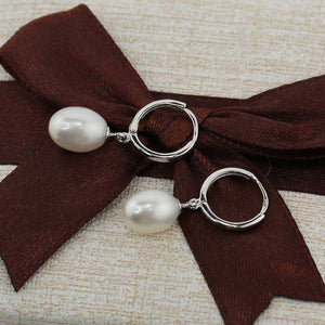 925 Sterling Silver Freshwater Pearl Huggie Earrings  "Eleanora" (White)