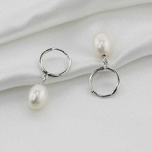 925 Sterling Silver Freshwater Pearl Huggie Earrings  "Eleanora" (White)