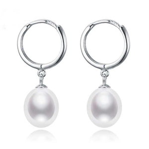 925 Sterling Silver Freshwater Pearl Huggie Earrings  "Eleanora" (White)
